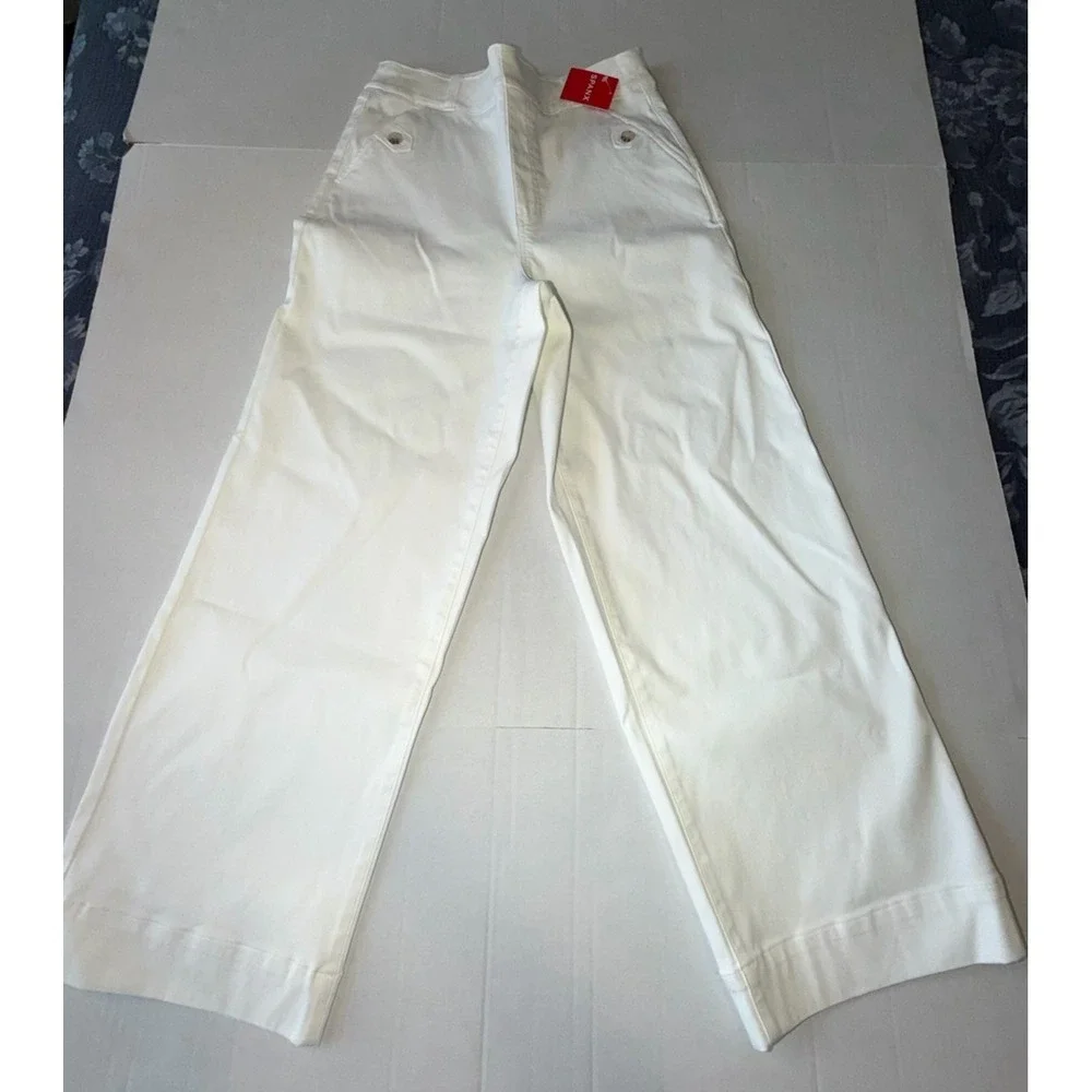 NWT SPANX 20312R Stretch Twill Cropped Wide Leg in Bright White Pants M - Picture 2 of 12